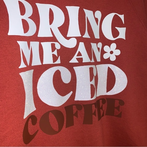 Hanes Crewneck Sweater Size Medium Bring me an Iced Coffee Reworked Sweatshirt - Picture 5 of 6